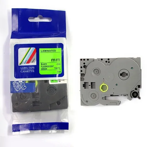 Kompatibilní páska s Brother HGe-D31, signální 12mm x 8m, černý tisk/zelený podklad, vysokorychlostní