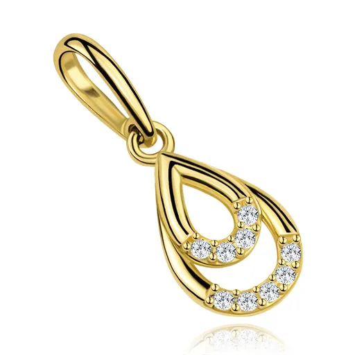 Zlatý prívesok 9K spojené línie v tvare slzy so zirkónmi
