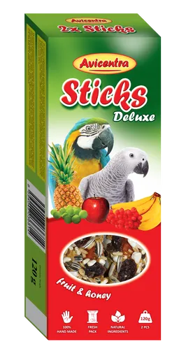 Avicentra Sticks Deluxe veľcí papagájové tyčinky s ovocem a medom 110 g