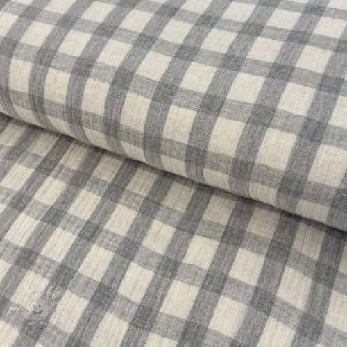 Dvojitá gázovina/mušelín LINEN YARN DYED Checks grey natural