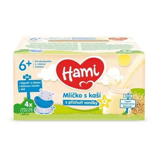 HAMI Mliečko s kašou s príchuťou vanilky 6m+ 4 x 250 ml