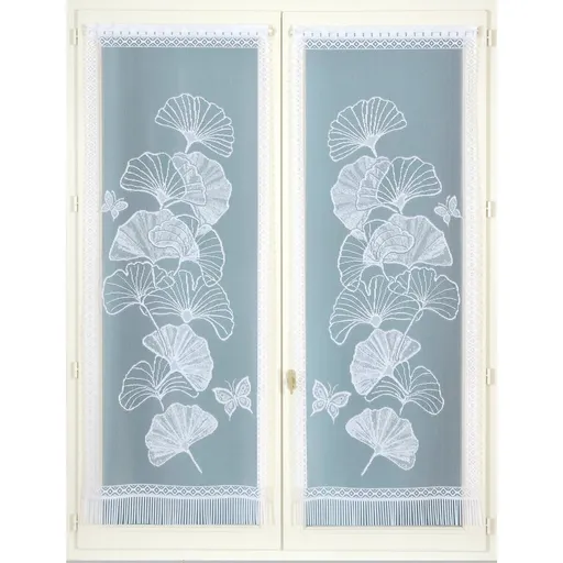 1 pár rovných čipkových záclon s motívom ginkgo listu