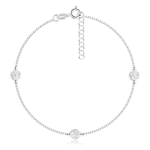 Náramok na členok zo striebra 925 - prepletané guličky, hranatá retiazka