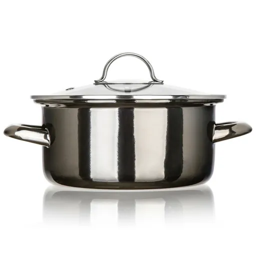 Banquet Hrniec smaltovaný METALLIC Black 20 cm, 2 l, s pokrievkou, 20 cm