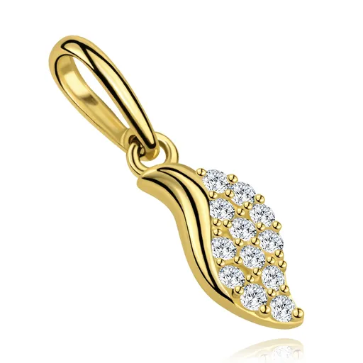 Prívesok zo žltého zlata 9K v tvare zvlneného listu so zirkónmi