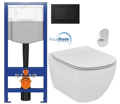 CERSANIT predstenový inštalačný systém s čiernym tlačidlom K97-0574 + WC Ideal Standard Tesi so sedadlom SoftClose, AquaBlade K97-526 0574 TE1