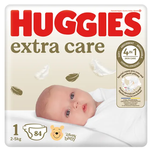 HUGGIES Detské plienky Extra Care 1 veľkosť 2-5 kg ​​84 kusov