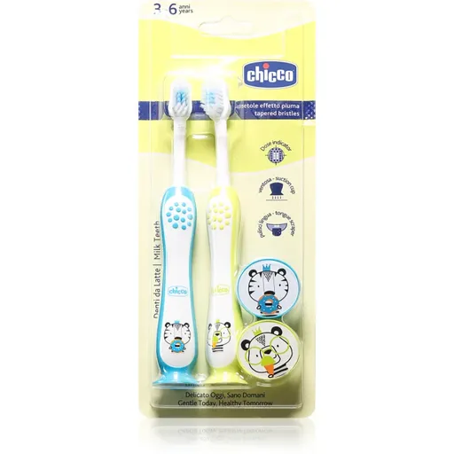 Chicco Toothbrush Set 3-6 y+ zubná kefka pre deti s prísavkou Tiger-Panda