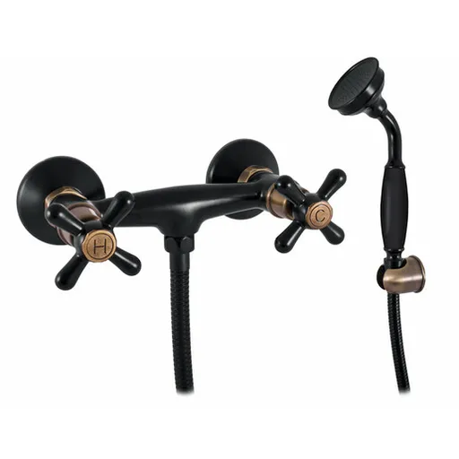 Sprchová batéria RAV Slezák MORAVA so sprchovacím setom 100 mm čierna / stará mosadz MK180.0/1CMATSM