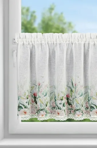 ArtFir Krátka záclona ESTERA P | biela/zelená 150 x 60 cm