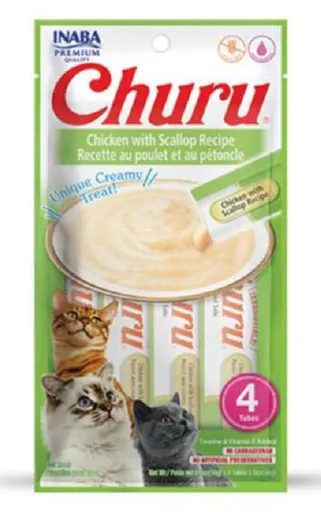 Maškrta pre mačky Inaba Churu Pyré cat Kura s hrebenatkou 4tuby, 56g