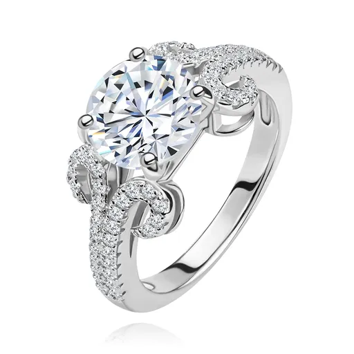 Zásnubný prsteň zo striebra 925, okrúhly zirkón v čírej farbe, trblietavé pásiky - Veľkosť: 50 mm