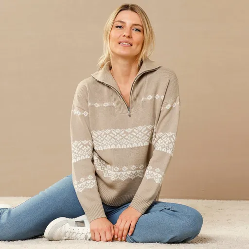 Žakárový pulóver so stojačikom na zips