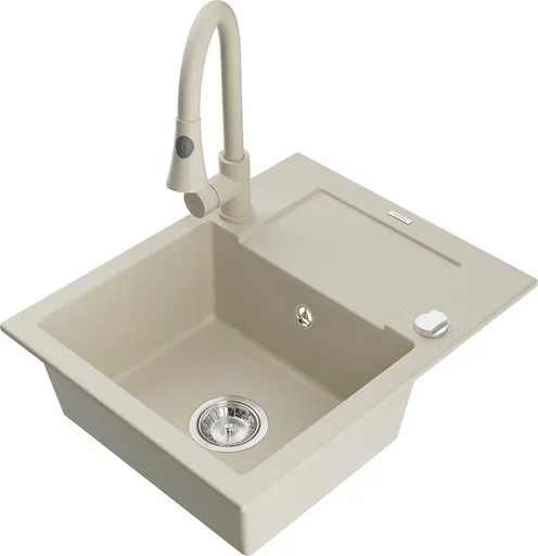 MEXEN/S MEXEN/S - Enzo granitový drez 1 s odkvapkávačom vrátane batérie Elia, béžová 6506-69-670101-69