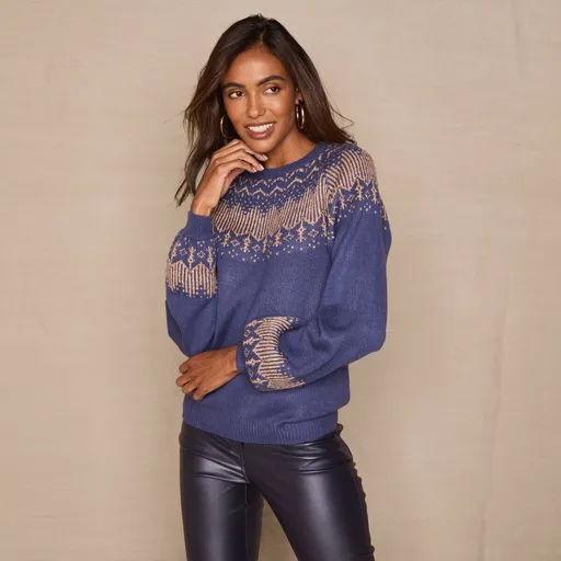 Pulóver s medeným žakárovým
		vzorom, mohérový na dotyk