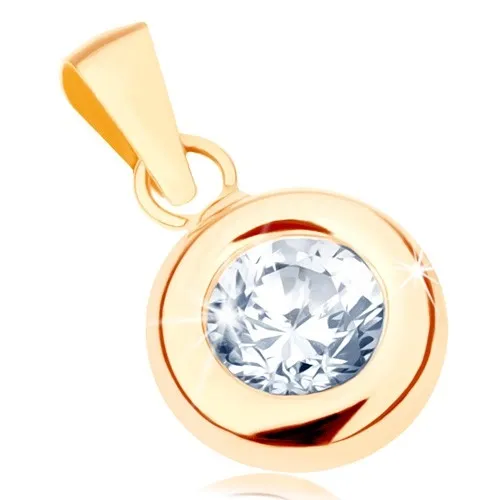 Zlatý prívesok 375 - okrúhly číry zirkón v lesklej zaoblenej objímke