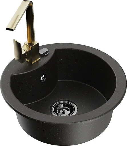 MEXEN/S MEXEN/S - Diego granitový drez 1-miska vrátane batérie Rita, čierny/zlatý metalik 6512-75-670300-50-B