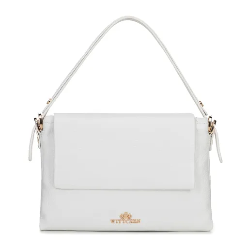 Dámska trojpriehradková kožená kabelka cez rameno biela 100-4E-811-0