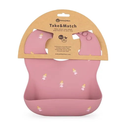 PETITE&MARS Podbradník silikónový Sam Take&Match Rose Princesses 6m+