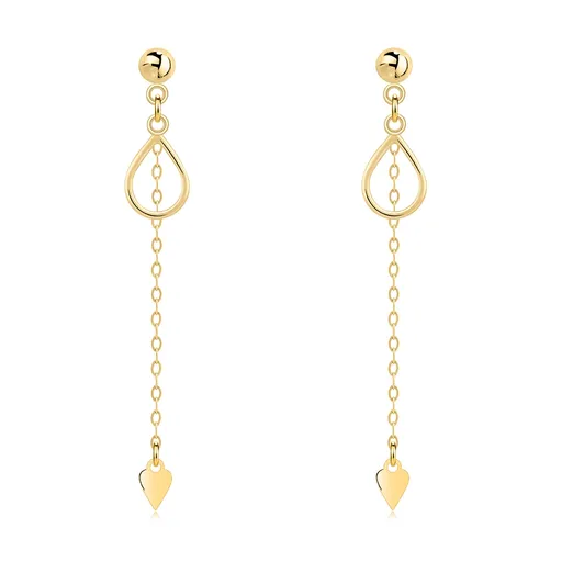 Zlaté náušnice 14K kvapka a srdce na retiazke
