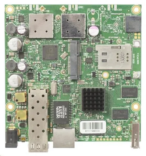 MikroTik RouterBOARD RB922UAGS-5HPacD, 720MHz CPU, 128MB RAM, 1x LAN, 1x SFP slot, 1xminiPCIe slot + SIM, vr.
