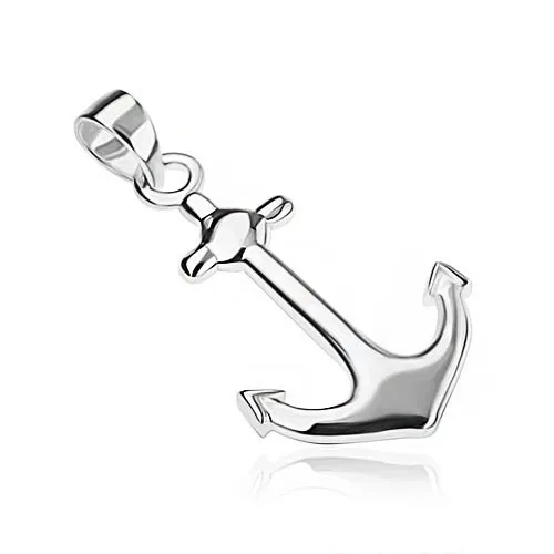 Strieborný prívesok 925, lesklá námornícka kotva, očko na retiazku