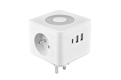 Sieťový adaptér VIKING Y23L, biela/Output:2xAC,1xUSB-A,2xUSB-C/dotykové LED svetlo