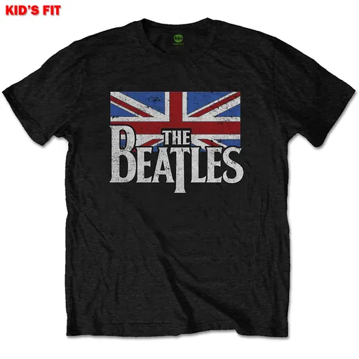 The Beatles tričko Dop T Logo & Vintage Flag Čierna