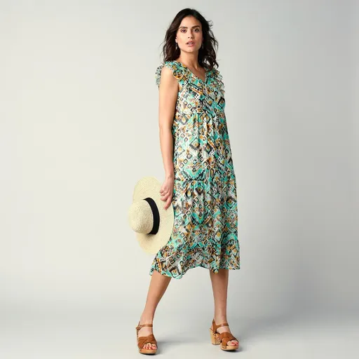 Polodlhé volánové šaty bez rukávov