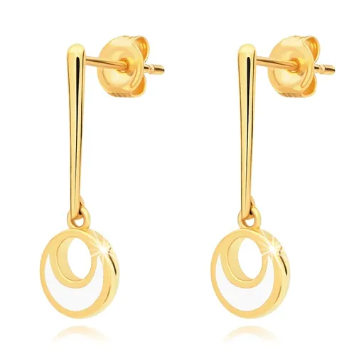 Zlaté náušnice 9K s bielou glazúrou a výrezom v kruhu