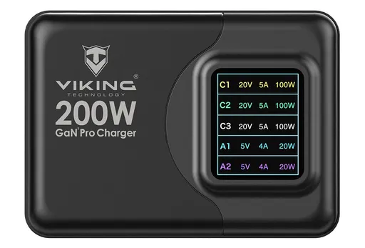 Viking USB GaN charger 200W PD PRO/sieťový adaptér/Output:3xUSB-C,2xUSB-A/Rýchlo nabíjania/