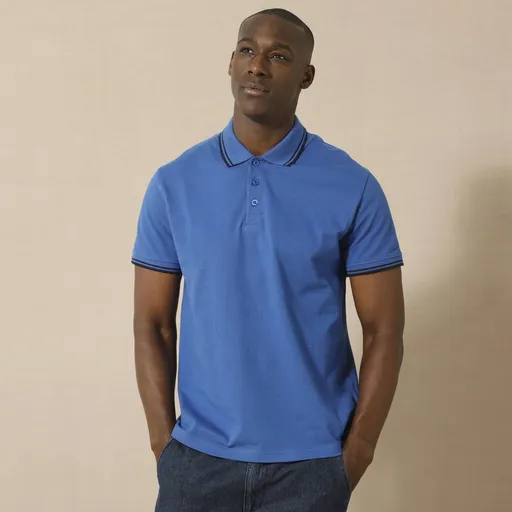 Polo tričko s krátkymi rukávmi a prúžkami na rukávoch a golieri