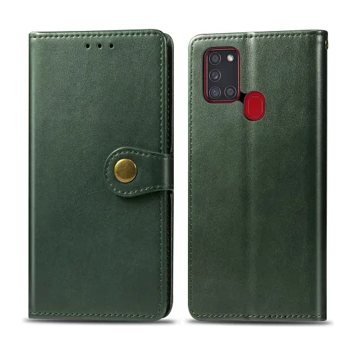 LEATHER BUCKLE Peňaženkový obal Samsung Galaxy A21s zelený