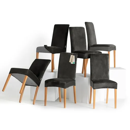 Restilo Napínací poťah na stoličku Sento tmavosivá, 48 x 48 x 58 + 10 cm, sada 6 ks