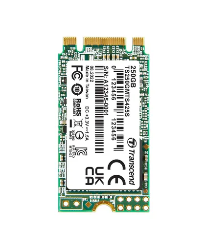 TRANSCEND MTS425S 250 GB SSD disk M.2 2242, SATA III 6 Gb/s (3D TLC), 500 MB/s R, 330 MB/s W