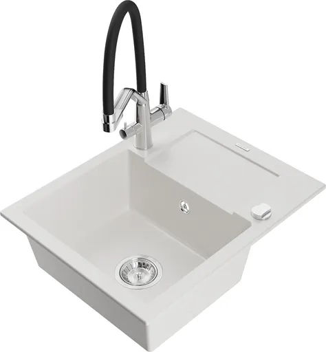 MEXEN/S MEXEN/S - Enzo granitový drez s odkvapkávačom vrátane batérie Duo, biela 6506-20-671701-07