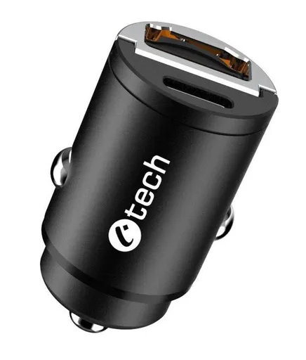 C-TECH nabíjačka USB do auta UCC-02, 1x Type C + 1 x Type A, 30W