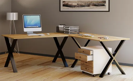 VCM Rohový stůl Lona 220x190x80 X-nohy, dub medový