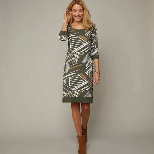 Šaty s grafickým vzorom a 3/4 rukávmi