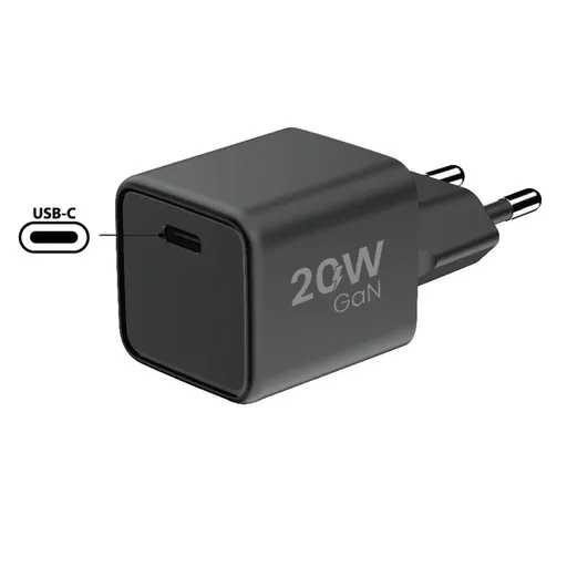 WG - Sieťová nabíjačka GaN 1x USB-C, PD 20W, 5V-9V-12V, čierna