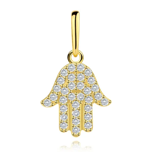 Prívesok zo žltého 9K zlata v tvare Fatiminej ruky so zirkónmi