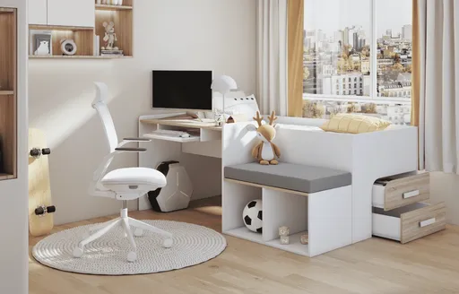 ArtBed Detská vyvýšená posteľ so stolíkom MEGAN | biela 90 x 200 cm