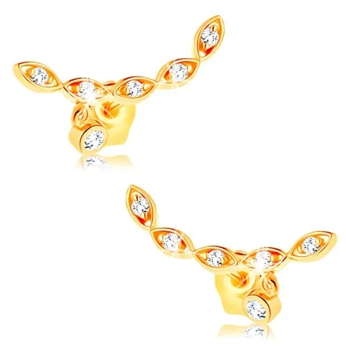 Zlaté náušnice 585 - oblúk z pospájaných zrniek, drobné zirkóny čírej farby