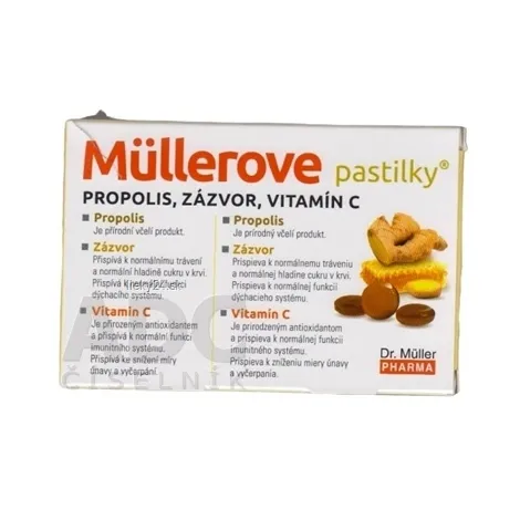 MÜLLEROVE pastilky PROPOLIS, ZÁZVOR, VITAMÍN C 24pastiliek