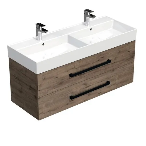 Kúpeľňová skrinka s čiernou úchytkou a umývadlom SAT Cube Way 120x53x46 cm dub Wellington mat CUBE46C1202DWSAT