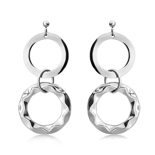 Náušnice z ocele 316L, dva zrkadlovolesklé kruhy striebornej farby