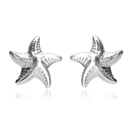 Strieborné náušnice 925 - lesklá hviezdica s piatimi ramenami a zárezmi, puzetky