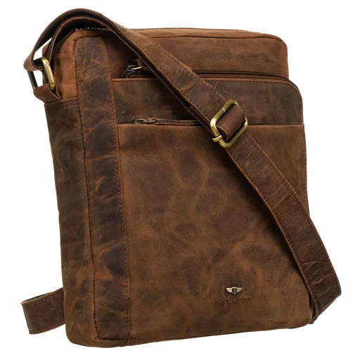 Pánska hnedá kožená messenger taška s nastaviteľným popruhom - Peterson