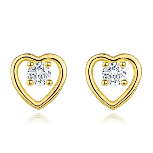 Diamantové náušnice zo žltého 14K zlata - číry briliant v kontúre srdiečka