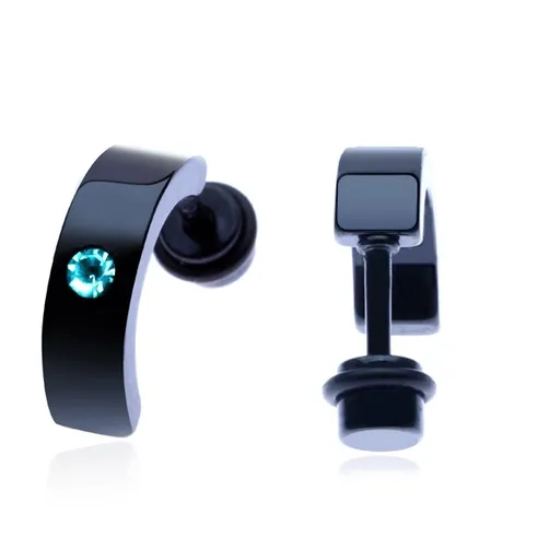 Nepravý plug z ocele - čierny oblý pruh s modrým zirkónom